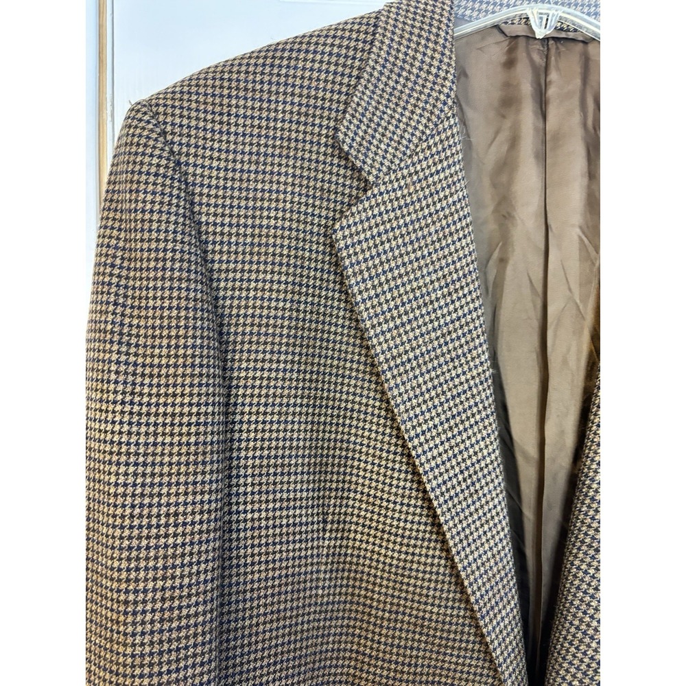 Hickey Freeman Men's 43L Houndstooth Sport Coat‎ Tan Wool Jacket Casual Academia